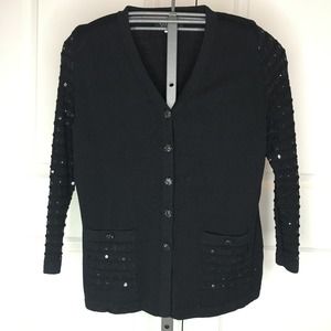 St. John Evening By Marie Gray Sequin Crystal V-Neck Sweater Black Size 12